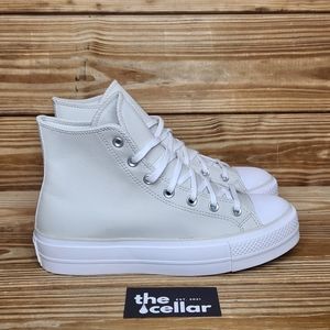 Converse Womens 9.5 CTAS Lift Hi Beige Leather High Top Platform Sneakers